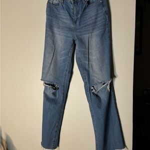 Abound Women's Straight Leg Blue Ripped Jeans